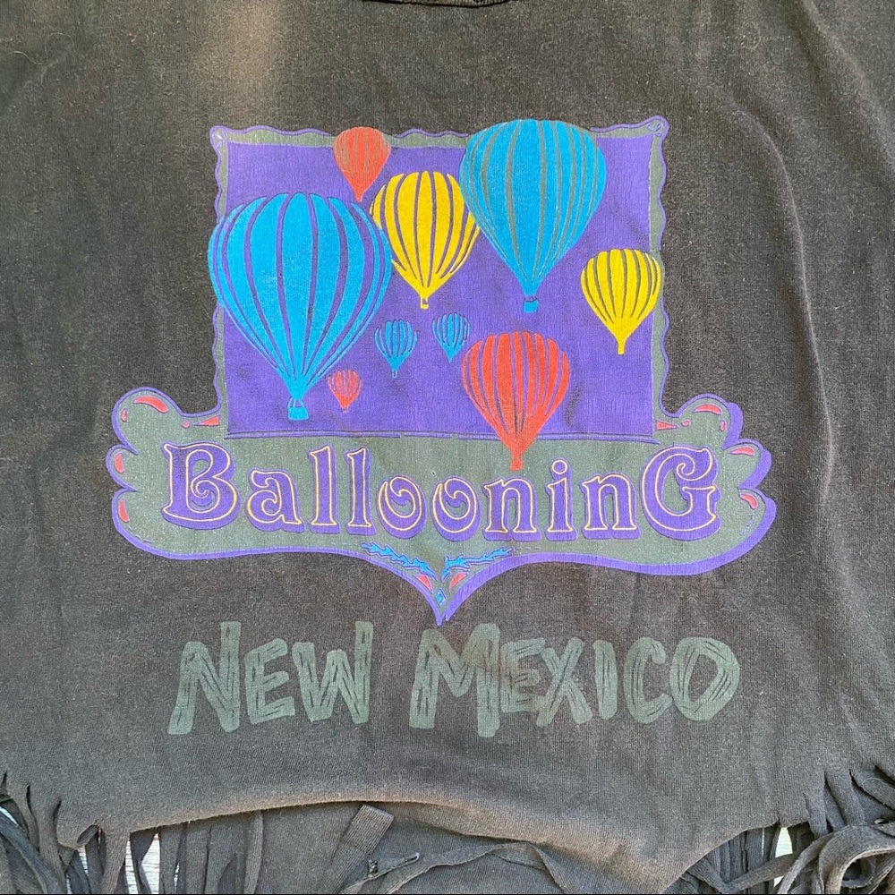 Vintage black hot air balloon crop top tee with fringe, size large - Picture 2 of 9